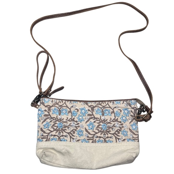 Myra Bag Floral Boho 100% Cotton Leather Trim Small Crossbody Bag - Picture 2 of 13